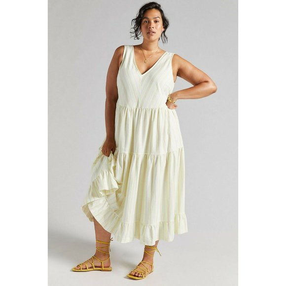 Anthropologie Dresses & Skirts - NWT Anthropologie Striped Tiered Maxi Dress 2X HTF White Tan Sundress Sleeveless
